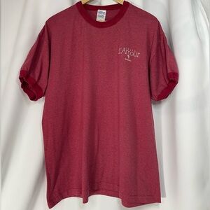 VTG 90s Gildan red Louis L'Amour novelist embroidered ringer tee sz XL *RARE*